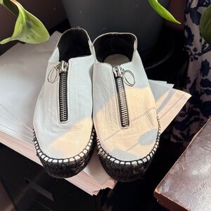 Alexander Wang White Leather Zipper Flats